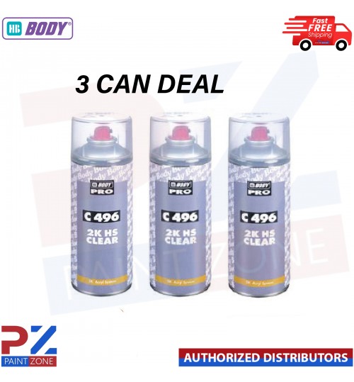 3x HB Body C 496 2K HS CLEARCOAT Professional Clear Coat Lacquer 400ml aerosol